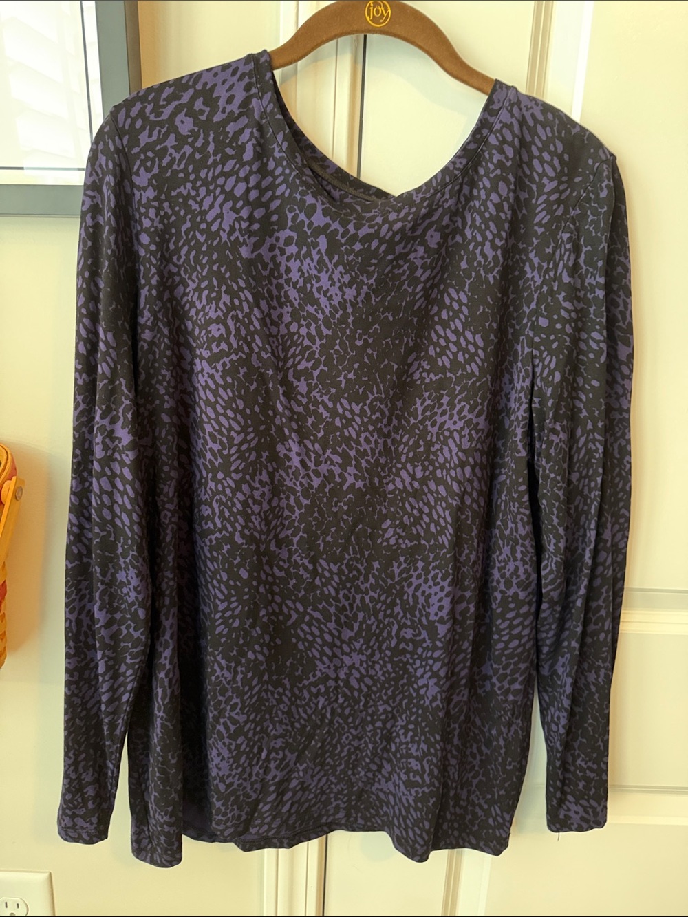 Chico's Black and Purple Long Sleeve Crewneck Top